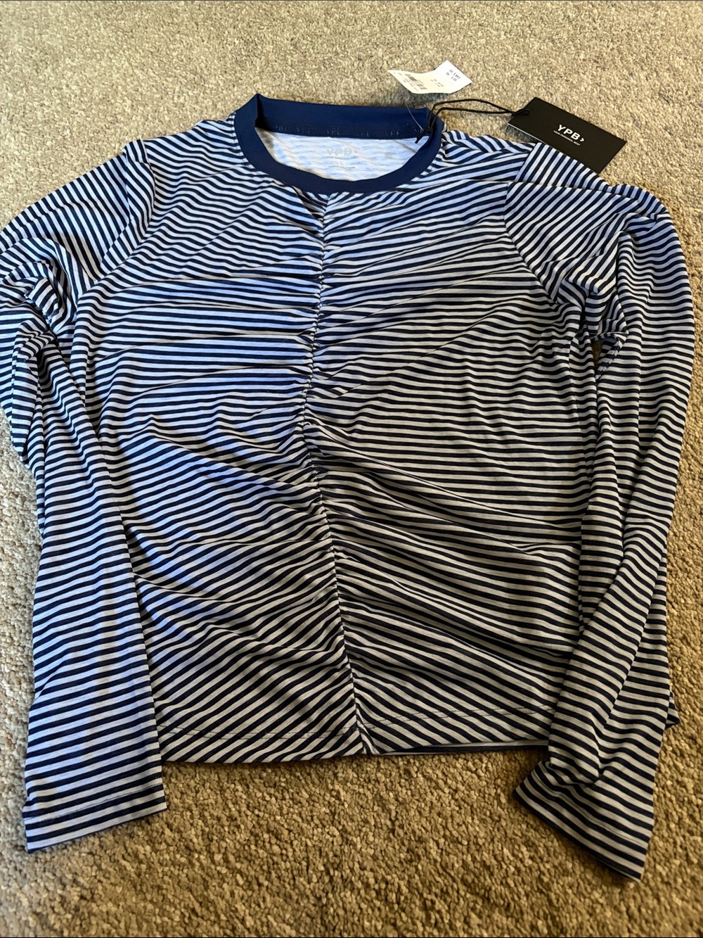 Striped Navy & White Long-Sleeve Ruched Crew Tee